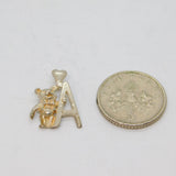 Sterling Silver 'A' Initial With Teddy Bear Charm Pendant Vintage c1970s