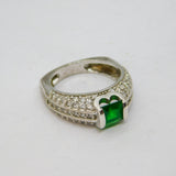 Sterling Silver Emerald Paste & Spinel Dress Ring Vintage c1970 Size P