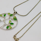 Sterling Silver Green Garnet, Peridot & Sapphire Pendant Necklace Vintage c1990