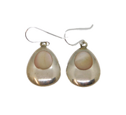 Pair of Sterling Silver Shell Set Peardrop Hook Dangly Earrings Modern c1990