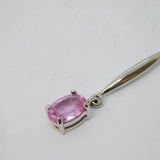 9ct White Gold & Oval Cut Pink Sapphire Drop Pendant Necklace Vintage