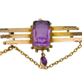 Edwardian 9ct Yellow Gold & Amethyst Lavalier Brooch Antique 1902 Birmingham