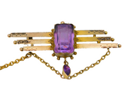 Edwardian 9ct Yellow Gold & Amethyst Lavalier Brooch Antique 1902 Birmingham
