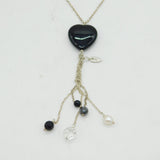 Studio Jewellery Sterling Silver Glass Heart & Drop Statement Necklace Vintage