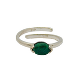 Sterling Silver Ellipse Malachite Adjustable Band Ring Modern c1990 Size Q 1/2