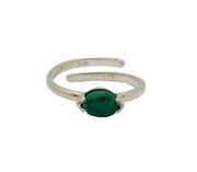Sterling Silver Ellipse Malachite Adjustable Band Ring Modern c1990 Size Q 1/2