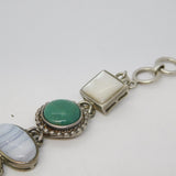 Sterling Silver, Pearl, Blue Lace Agate & Quartz Panel Bracelet Vintage c1980
