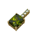 9ct Yellow Gold Green Topaz & Spinel Set Drop Pendant Vintage c1970