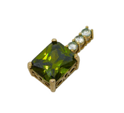 9ct Yellow Gold Green Topaz & Spinel Set Drop Pendant Vintage c1970
