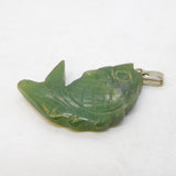 Sterling Silver Mounted Carved Jade Fish Pendant Vintage c1980s