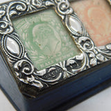 Edwardian Sterling Silver & Leather Double Stamp Box Antique 1905 Birmingham