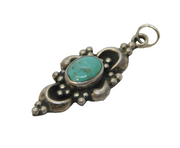 Sterling Silver Turquoise Set Drop Charm Pendant Vintage c1970s