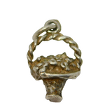 Sterling Silver Flower Basket Charm Pendant Vintage c1970