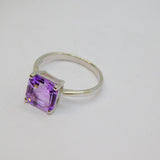 Sterling Silver Purple CZ Square Solitaire Dress Ring Vintage c1970 Size O