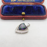 Sterling Silver Colourful Glass Heart Charm Pendant Vintage c1970
