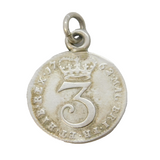George III Sterling Silver Maundy Threepence Coin Charm Antique 1762