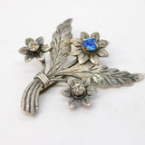 Sterling Silver & Paste Set Floral Spray Brooch Vintage c1930 Art Deco