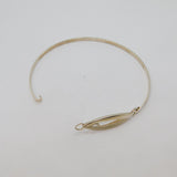 Sterling Silver CZ Set Brushed & Polished Ellipse Bangle Bracelet Modern c1990s