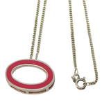 Sterling Silver & Pink Enamel Oval Drop Pendant Vintage c1970s