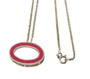 Sterling Silver & Pink Enamel Oval Drop Pendant Vintage c1970s