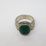 20th Century Ancient Style White Metal Green Agate Scorpion Signet Ring Antique