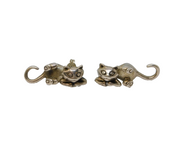 Pair of Studio Sterling Silver Articulated Cat Stud Earrings Vintage c1970s