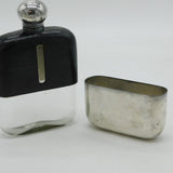 Victorian Silver Plated, Leather & Glass Stirrup Cup Hip Flask Antique c1880