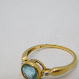 9ct Yellow Gold, Blue Topaz & Diamond Set Dress Ring Vintage c1990s