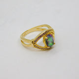 Gold On Sterling Silver Mystic Topaz & Amethyst Ring Modern c1990 Size L 1/2
