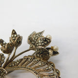 Art Deco Sterling Silver, Pearl & Marcasite Floral Spray Brooch Antique c1930s