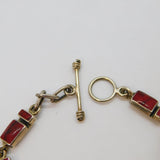Sterling Silver Mexican Red Agate Brick Form Linked T-Bar Bracelet Modern c1990