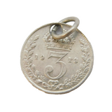 Sterling Silver Threepence Coin Charm Pendant Antique 1913