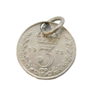 Sterling Silver Threepence Coin Charm Pendant Antique 1913