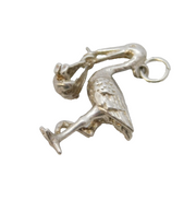 Sterling Silver Stork & Baby Charm Pendant Vintage c1970s