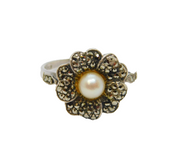 Sterling Silver Pearl & Marcasite Floral Art Deco Band Ring Antique c1930 Size Q