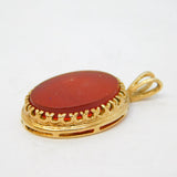 9ct Yellow Gold & Carnelian Red Agate Drop Pendant Vintage 1991 London