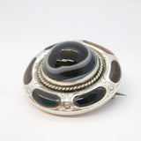 Victorian Scottish Sterling Silver Bull's Eye Agate, Bloodstone Brooch Antique