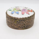 Chinese Silver Plated Painted Porcelain Mirrored Trinket Box Antique c1920
