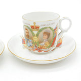 Pair of Tuscan China King George V Coronation Tea Cup & Saucers Antique 1911