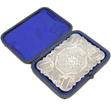 Victorian Boxed Sterling Silver Floral Pattern Card Case Antique 1870 Birmingham