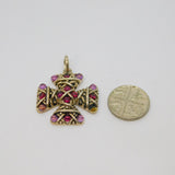 Sterling Silver Cabochon Amethyst & Garnet Cross Pendant Vintage c1970