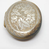 Victorian Sterling Silver Fronted Brass Large Floral Locket Pendant Antique 1860