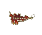 Sterling Silver Red Enamel England Map Outline Charm Pendant Vintage c1970s