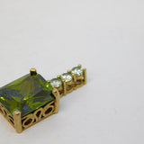 9ct Yellow Gold Green Topaz & Spinel Set Drop Pendant Vintage c1970