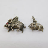 19th Century Pair of 800 Silver Warthog Family Charms Antique c1880s