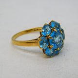 9ct Yellow Gold & Blue Topaz Floral Cluster Ring Vintage 1996 London