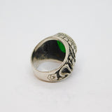 Sterling Silver Green Glass Tiger & Dragon Chunky Ring Vintage c1970 Size P 1/2