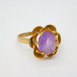 9ct Yellow Gold, Faceted Amethyst Dress Ring Vintage 1975 London