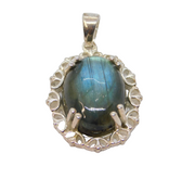 Sterling Silver Labradorite Oval Cabochon Drop Pendant Vintage c1970