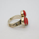 Sterling Silver Triple Red Hard Stone Statement Studio Ring Vintage c1970 Size R